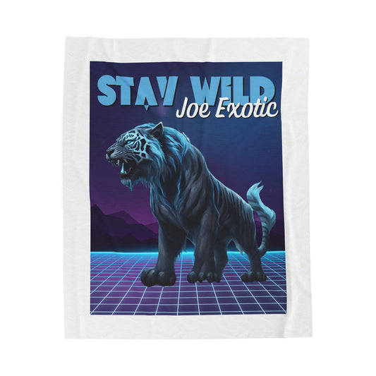 Stay Wild Retro Wave Tiger Joe Exotic Velveteen Plush Blanket Cozy Retro Vibes!