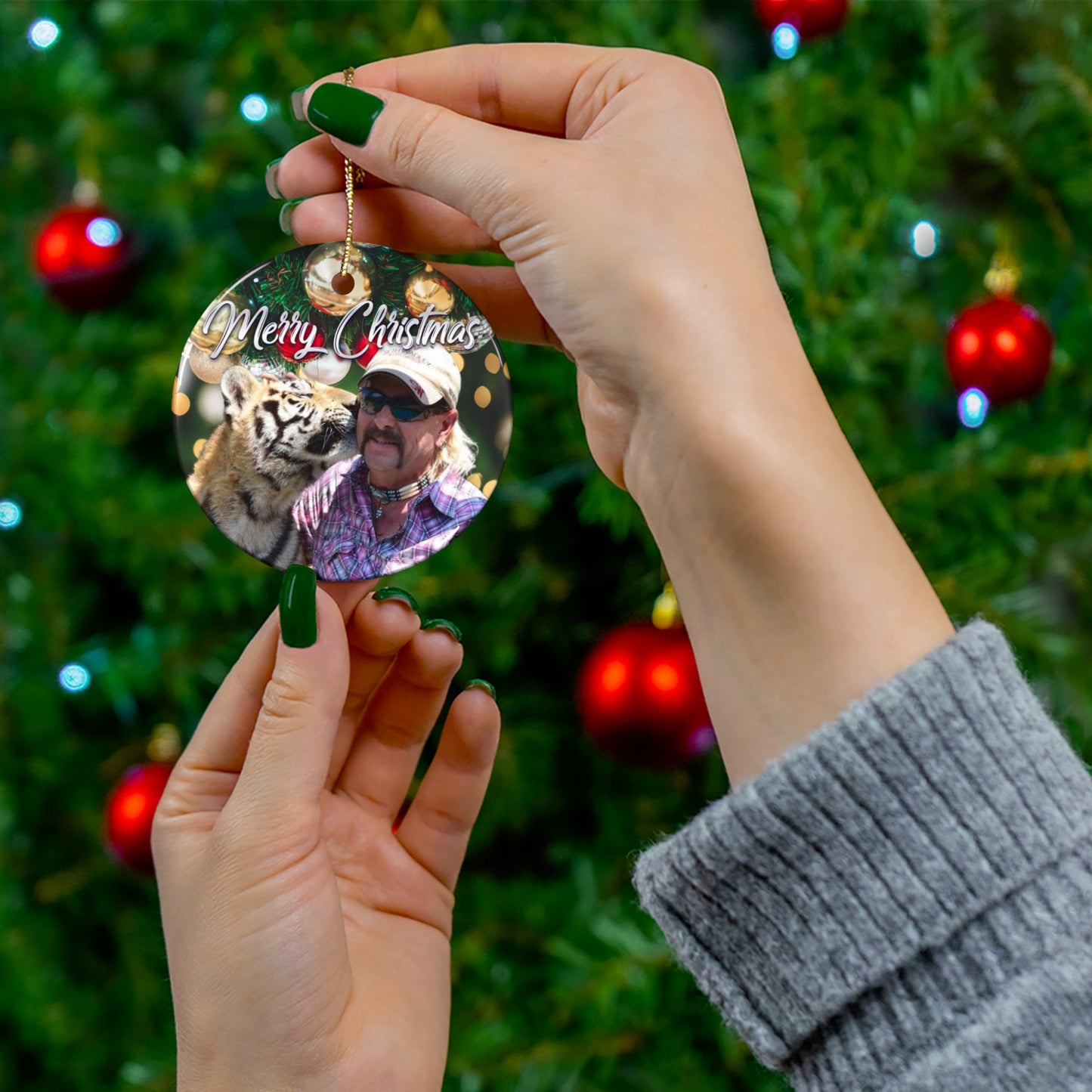 Joe Exotic and Tiger Christmas Tree Ornament